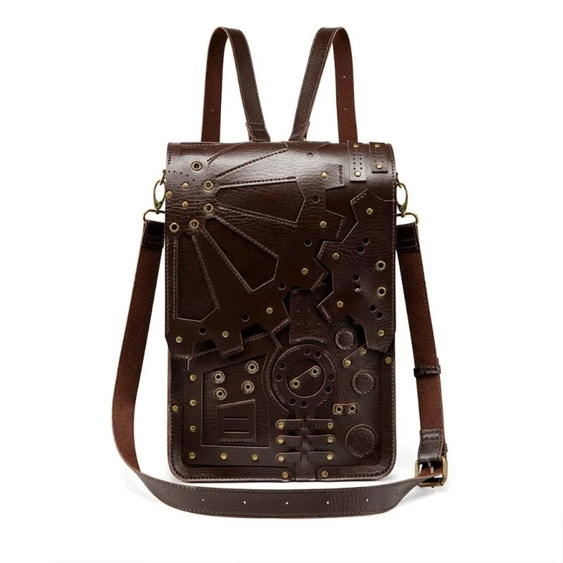 Steampunk Leather Bag Halloween Gothic Retro Briefcase Handheld Crossbody Shoulder Large Satchel School Bags