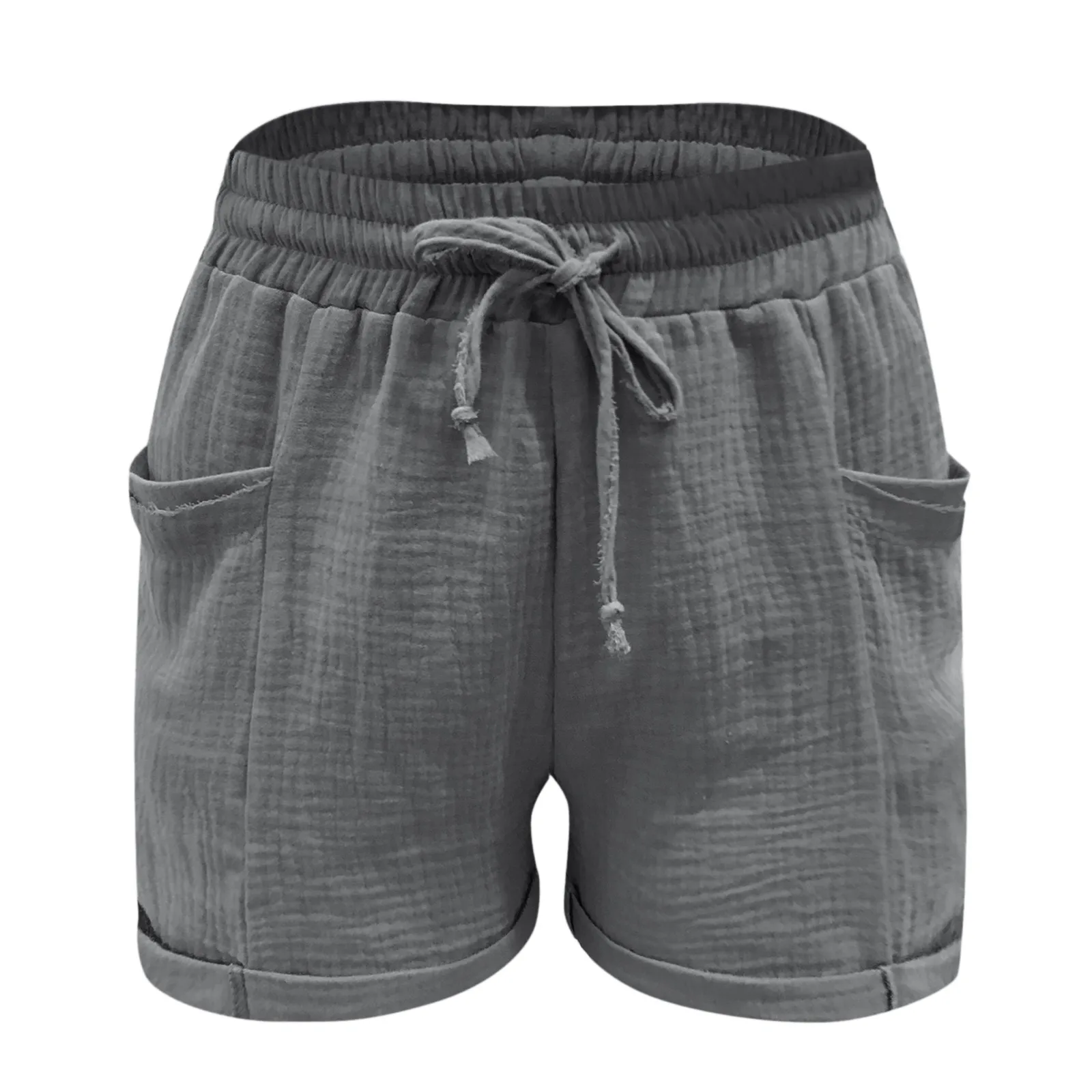 Baumwoll Leinen Shorts für Frauen Sommer elastische hohe Taille lässig weites Bein Strand hose mit Tasche Kordel zug Sport Pantalon Corto