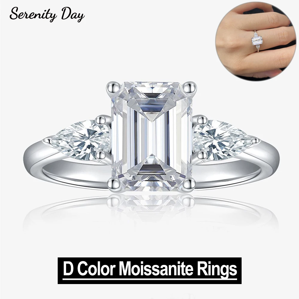 

Serenity 2.7ct Emerald Cut D Color Moissanite Rings for Women 100% S925 Sterling Silver Plated 18K Lab Diamond Eternity Ring GRA