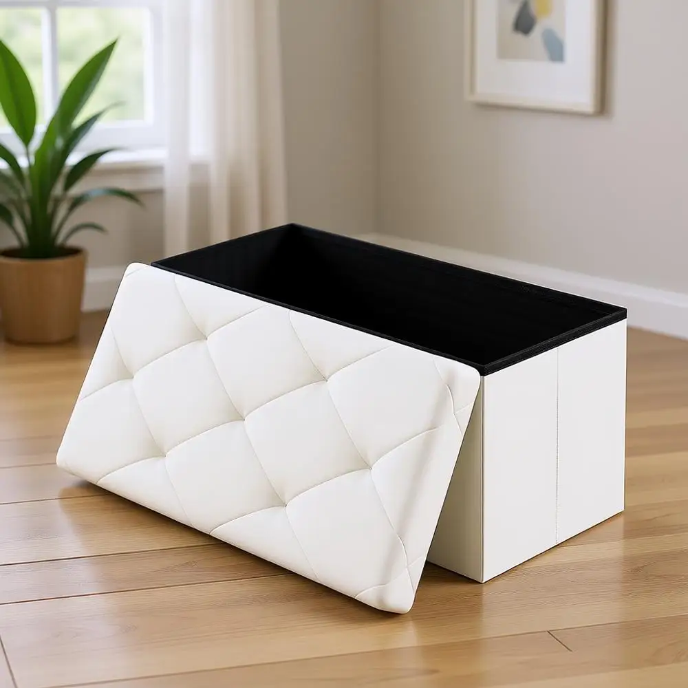 

Тумба-пуф для хранения 30 дюймов с подставкой для ног, прикроватная скамья, обитая тканью, выдерживает нагрузку до 300 кг, для гостиной, бежевый, с текстурой кожи личи