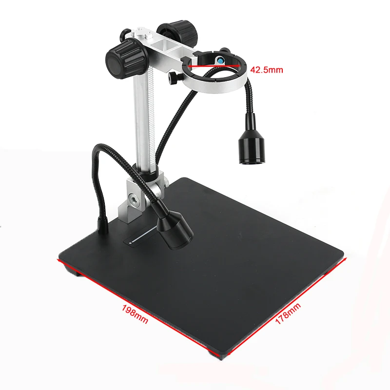 40mm Microscope Video Camera Lens Industry Microscope Stand Table Desktop Worktable Aluminum Alloy + 5W Spotlight 6500K Led