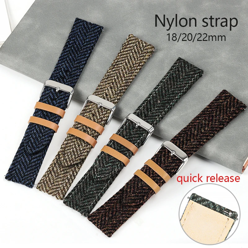 Retro Nylon Lederen Polsband Voor Seiko Horlogeband Voor Rolex Universele Armband Riem Mannen Vrouwen Snelle Release Band Accessoires