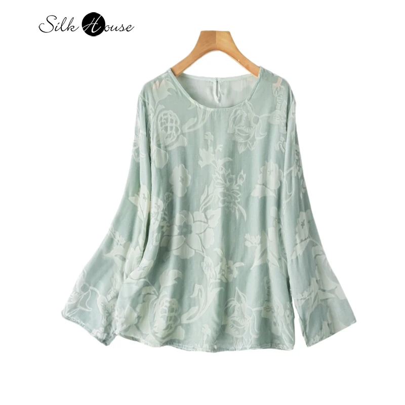 

Sky Blue Perspective 30% Natural Mulberry Silk Velvet Round Neck Long Sleeve Loose Women's Autumn Fashion Hoodie
