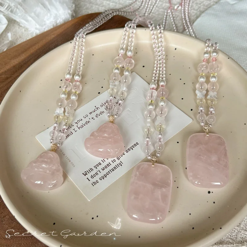 

Spring model natural Buddha pendant necklace, gentle pink crystal, new Chinese style, niche design