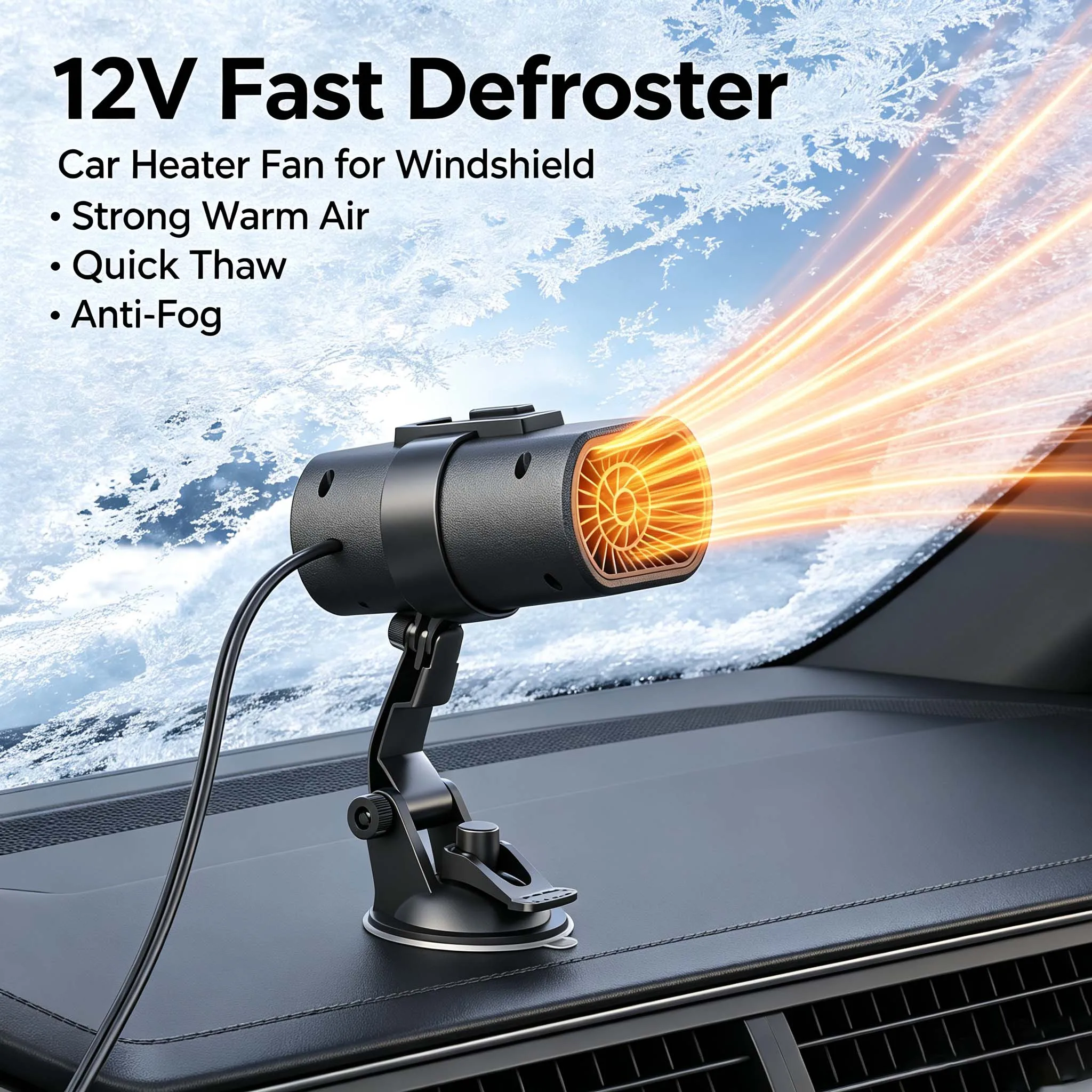 Suction Cup Mount 12V Car Heater Fast Heating Windshield Defroster Anti-Fog Multi-Function Winter Universal Auto Accessories