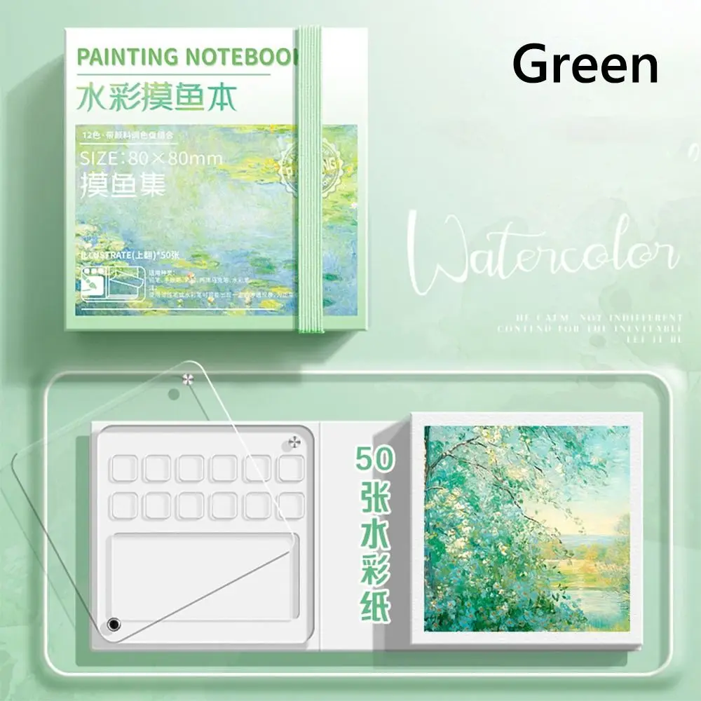 Cuadrícula de libros de pintura con paleta de pintura, cuaderno de pintura de acuarela, cuaderno de viaje, Tearable