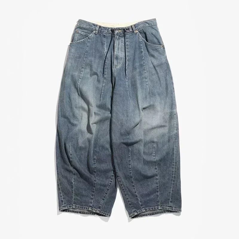 

Vintage AWGE Mens Jeans Best Quality Womens Washed Blue Wide Leg Denim Pants Oversized Embroidered Butterfly Jeans