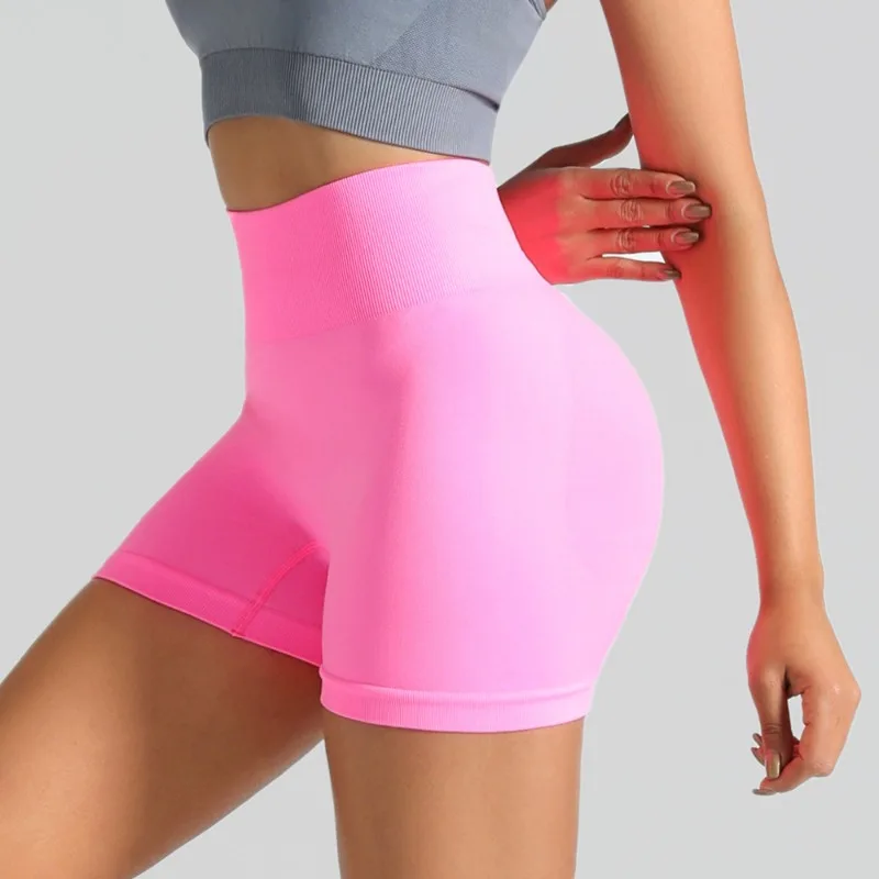 Women High Waist Fitness Shorts Seamless Yoga Shorts Gym Fashion High Elastic Hip Liftting Knitted Trainning Cycling Leggings