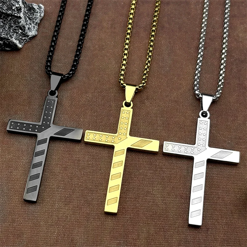 

New Fashion Cross Pendant Necklace For Women Men Stainless Steel Silver Color Religious Male Faith Cathoic Chain Jewelry Gifts
