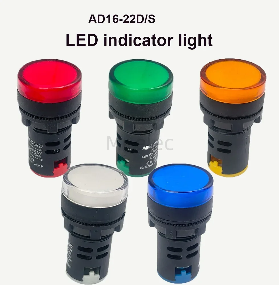 10pcs AD16-22DS LED Signal Power Indicator 22mm Panel Mount Signal Power Indicator Light Pilot Lamp AC DC 12V 24V AD16 Beacon