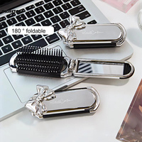 Folding Mini Hair Combs with Mirror For Travel hair styling tools Cartoon Hairbrush Head Massage Anti-Static Brushes mirrors