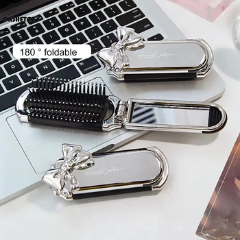 Folding Mini Hair Combs with Mirror For Travel hair styling tools Cartoon Hairbrush Head…