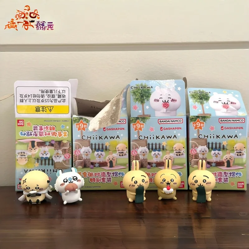 In Stock Bandai Chiikawa Food Party Figure Set Mystery Box 3.5cm Cute Anime Character Desktop Decoration Collectible Toy