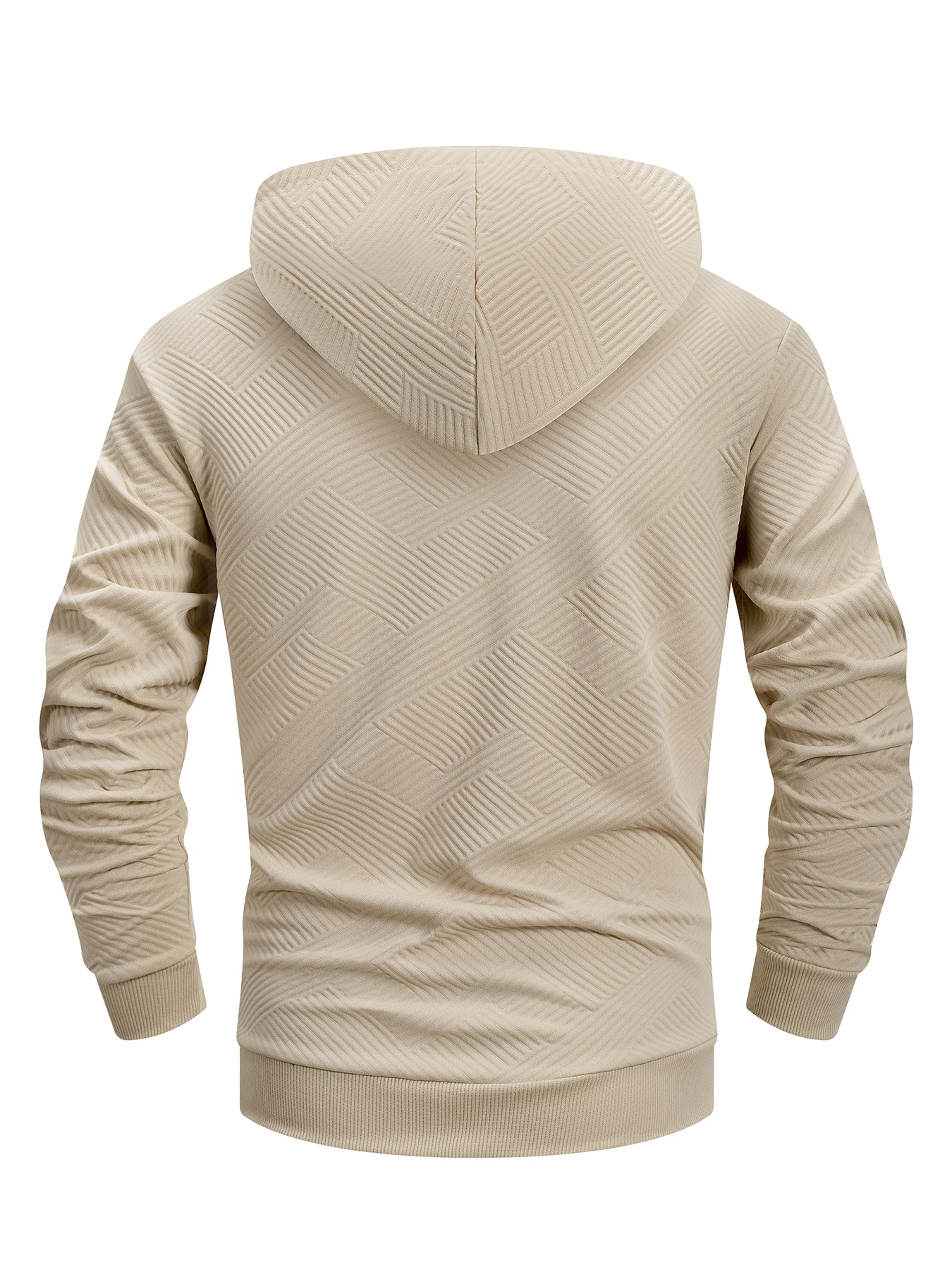 Men's Casual Commuter Quarter Zip Hoodie Geometric Textured Drawstring Hood Kangaroo Pocket Ribbed Hem Pullover
