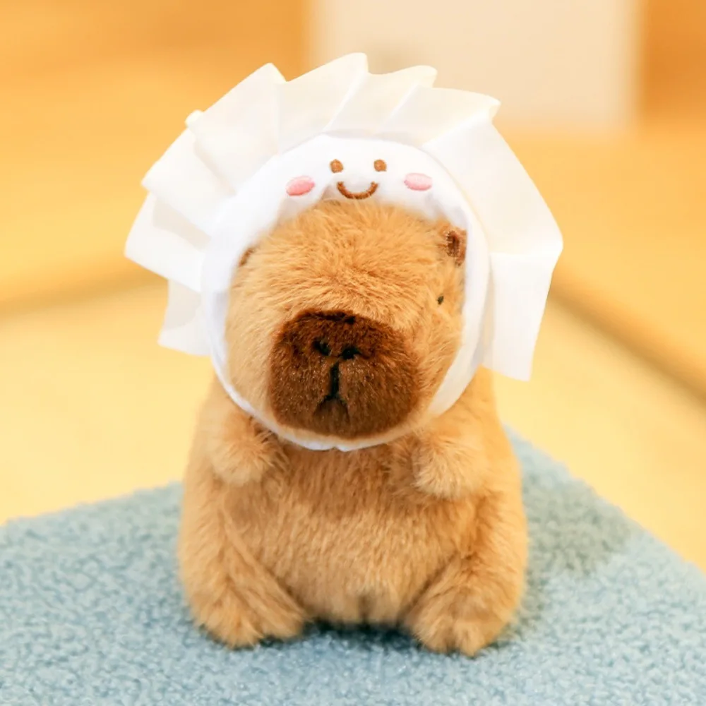 갈색 인형 플러시 Capybara 열쇠 고리 음식 크로스 드레싱 플러시 Capybara 펜던트 재미 있은 모피 만화 동물 키 체인 소녀