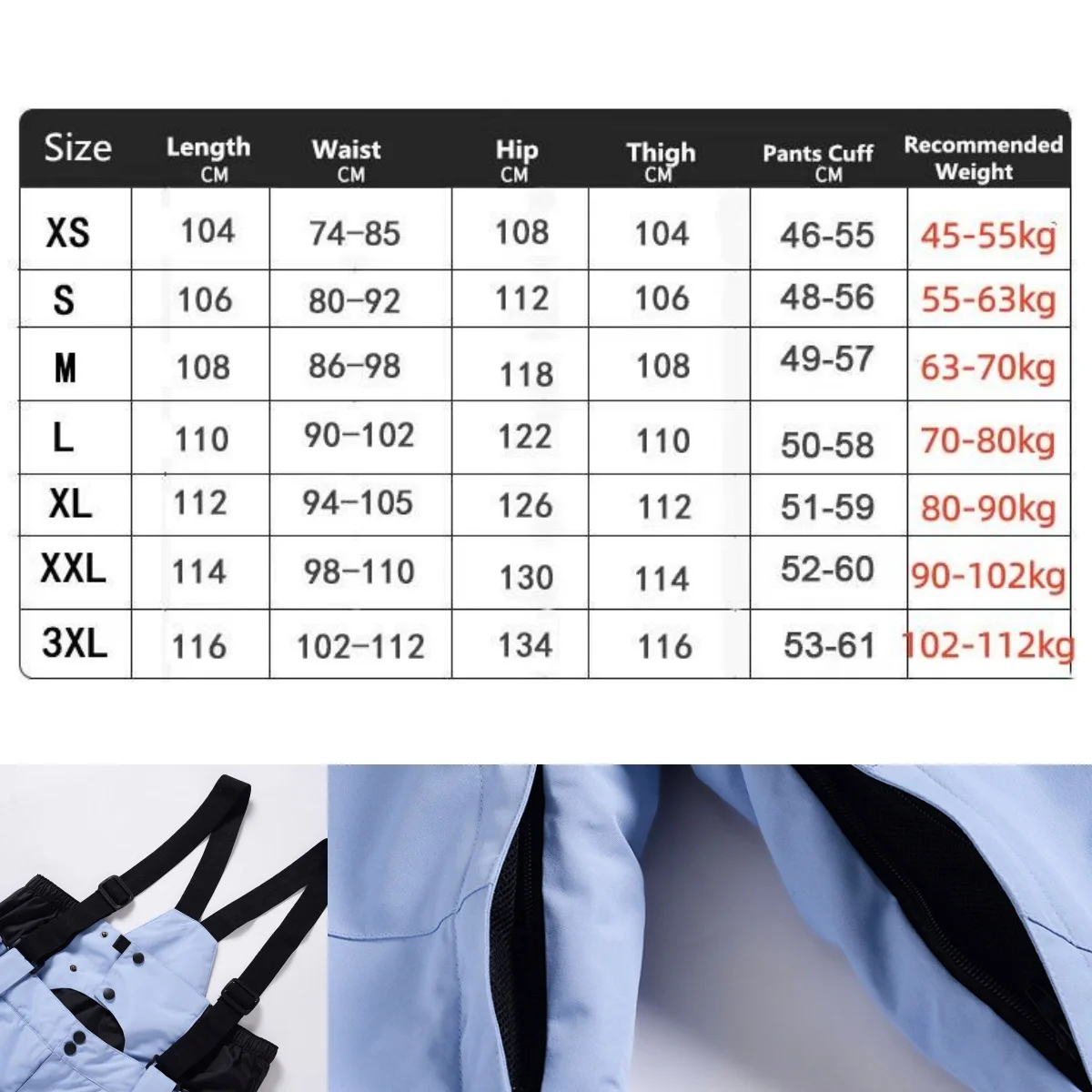 New Men Women Suspenders Ski Pants Windproof Waterproof Warm Couple Snow Trousers Winter Ski Snowboard Pants Waist Protection