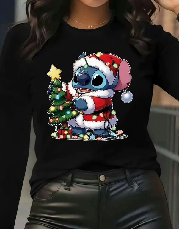 تيشيرت ديزني بأكمام طويلة لكل من الرجال والنساء، أنيق ومتعدد الاستخدامات وبأسعار معقولة، وقميص يجب اقتناؤه لعيد الميلاد