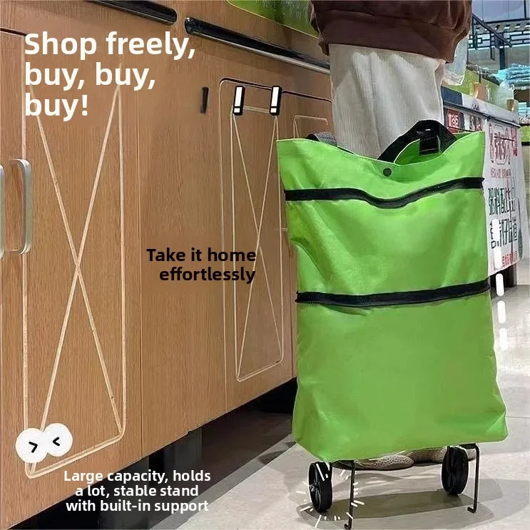 Portable Folding Shopping Cart Women's Large Capacity Vegetable Buying Wheelbarrow Home Storage Utility Vehicle Double Wheels