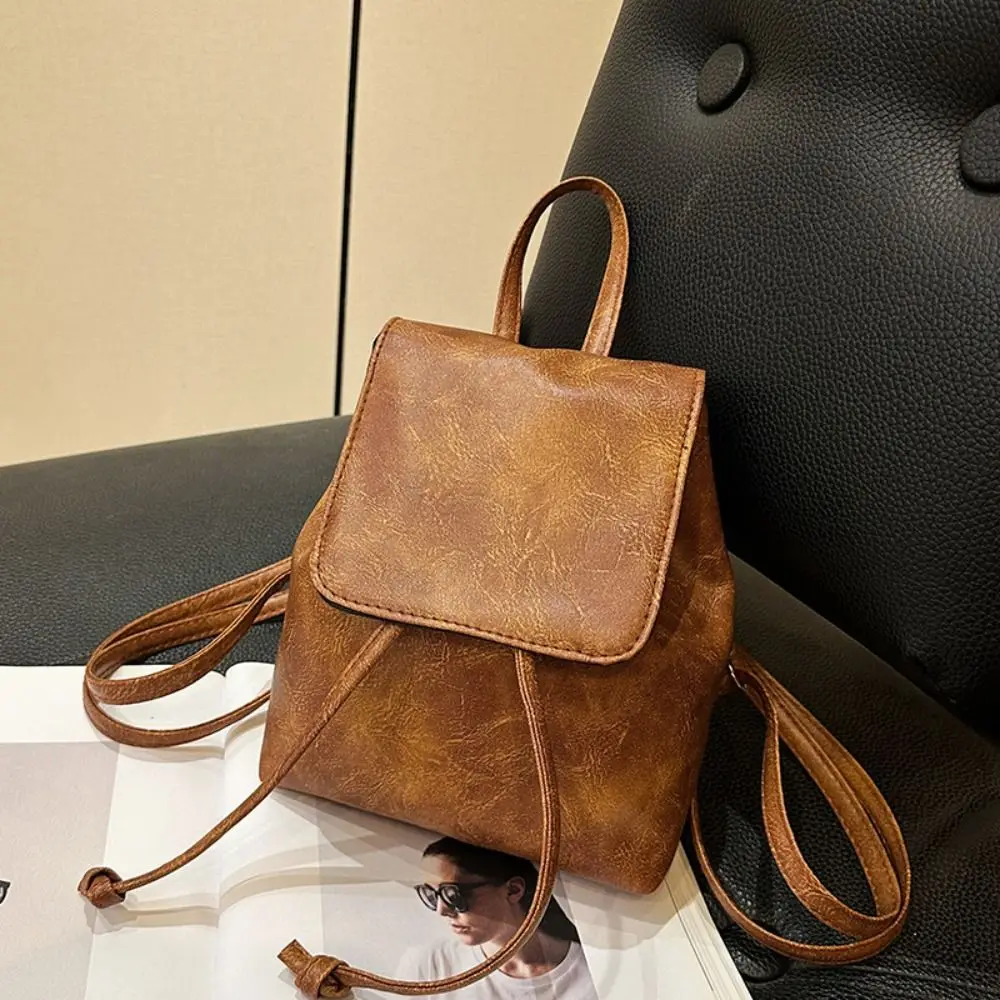 

Mini PU PU Backpack Brown Small Pack Solid Color Shoulder Bag Handbag Korean Style Retro Backpack Lady
