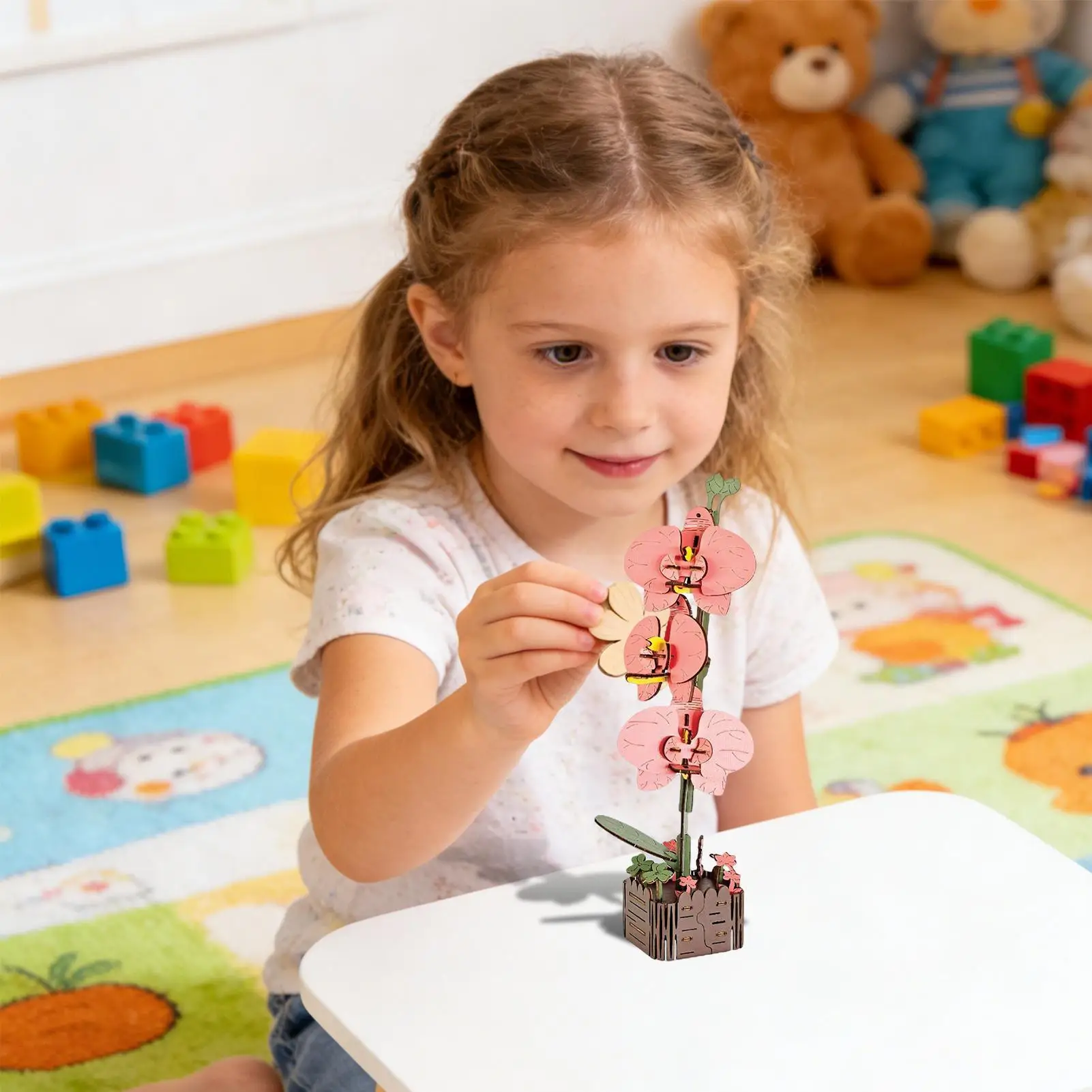 

3D Flower Puzzle Flower Model Kit Wooden Puzzle For Kids Home Decor Relaxation Shelf Display Table Centerpiece