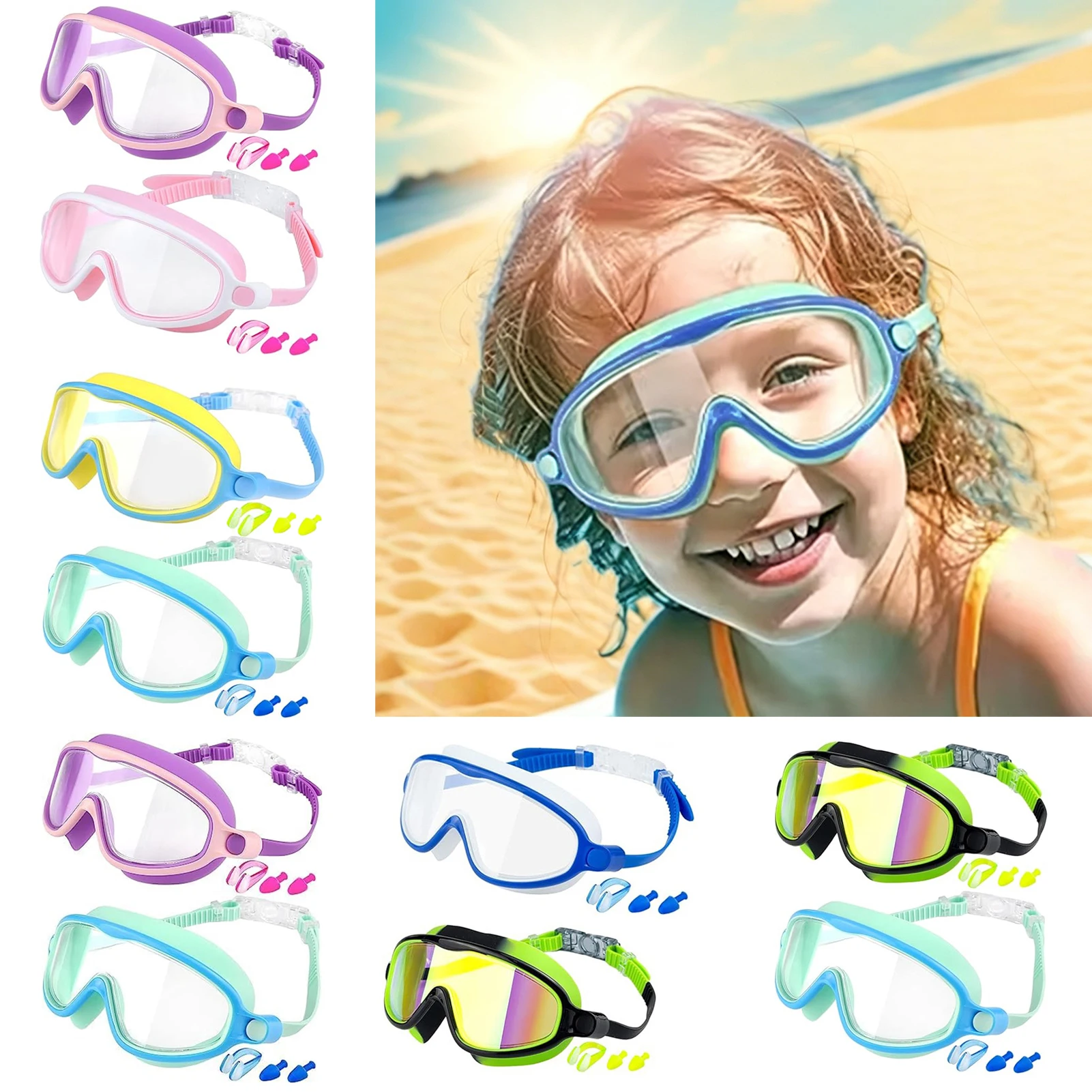 2 Pcs Children's Swimming Goggles,Large Frame Anti-Fog Wide View Swimming Goggles,For Swimming Pool/Summer Beach Ocean Vacation