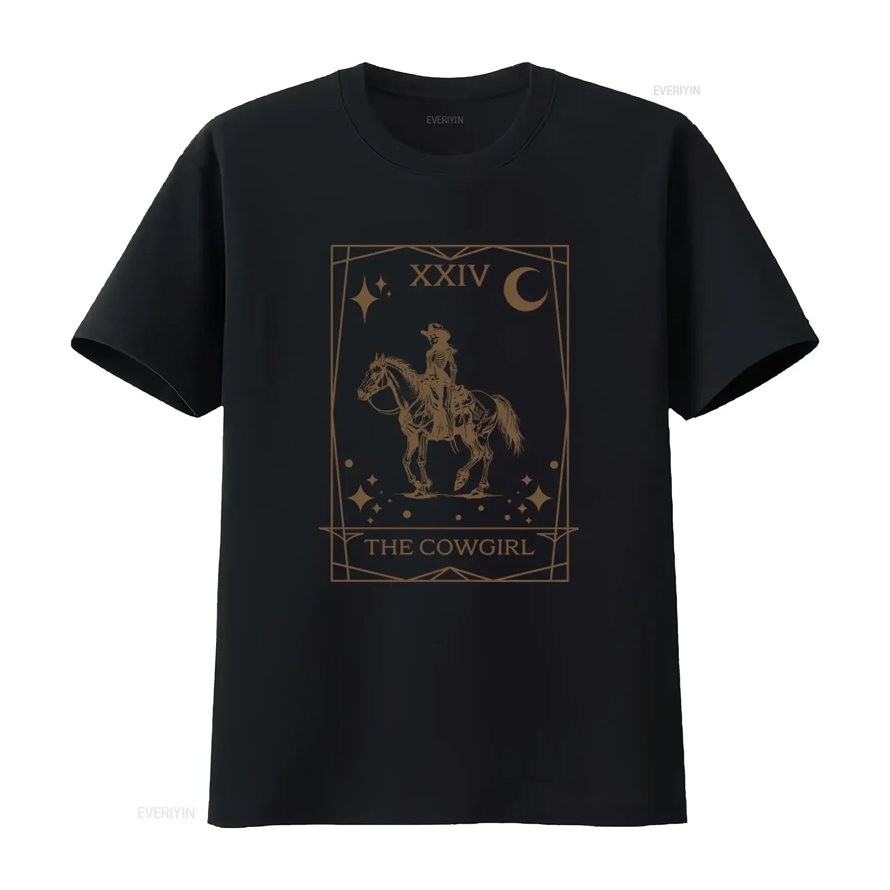 Halloween Cowgirl Tarot Card T Shirt Skeleton Horse Rodeo Design for Country Girls vintage Washed fashion Stretched Casual
