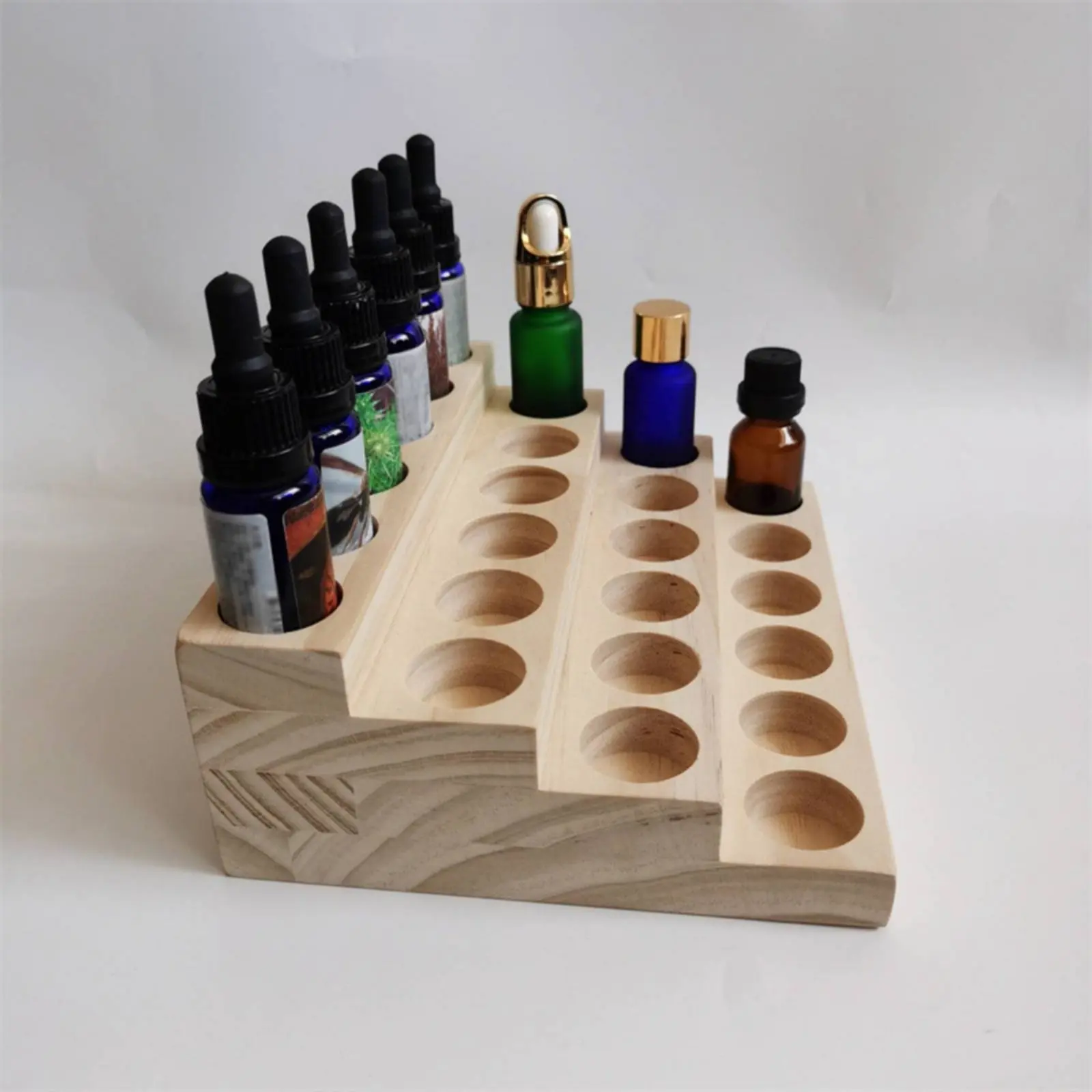 Essential Oil Display Stand Handmade 4 Tier Essential Oil Shelf Wooden Bottle Organizer Tabletop Home Storage No Tools Needed