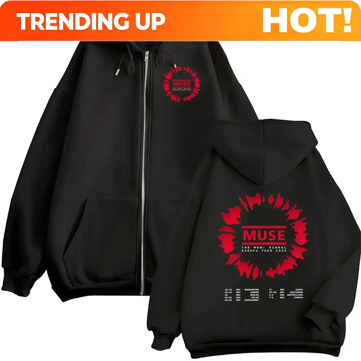 Customization MUSE The Wow! Signal Europa Tour 2026 Zipper Hoodie Men Women Vintage Long Sleeve Fashion Oversized Coats Sweatshi