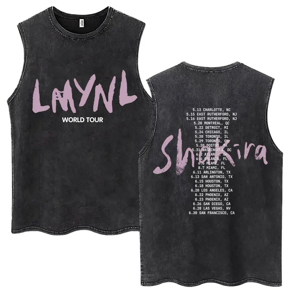 Washed Shakira Las Mujeres Ya No Lloran World Tour Tank Tops Men Women Fashion Music Vests Cotton Oversized Casual T-Shirt Gifts