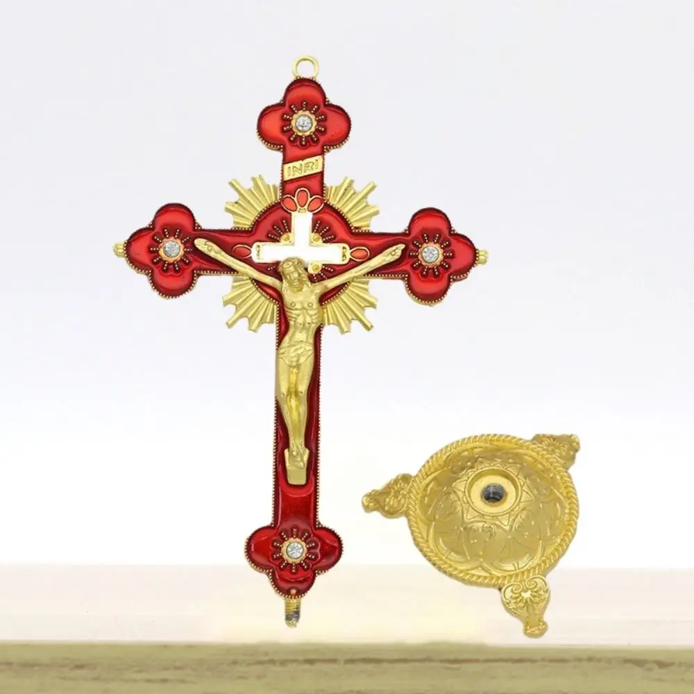 Exquisite With Stand Church Cross Ornaments No Fading Handmade Alloy Cross Ornaments Durable Plated Gold Statue Home Decor