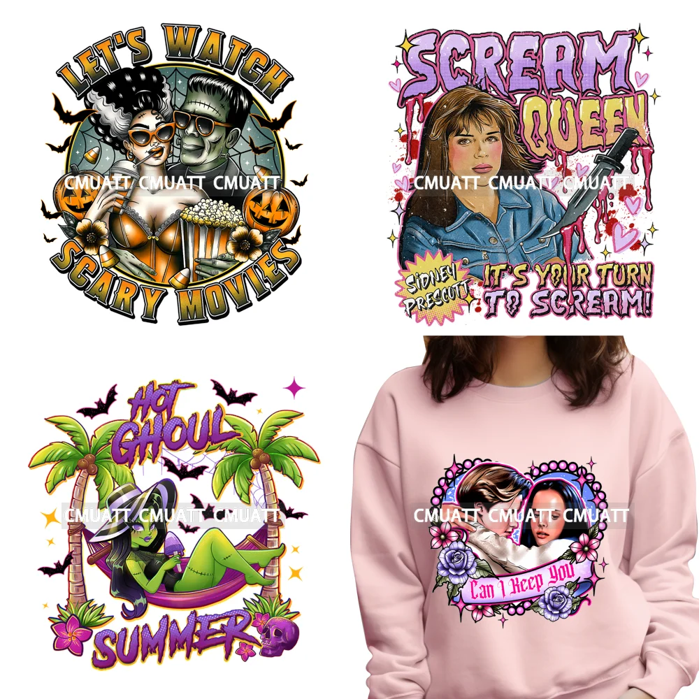 

Scary Movie Scream Queen Ghoul Halloween Season Designs Iron on DTF Washable Transfers Stickers Ready to Press for T-shirts Bags