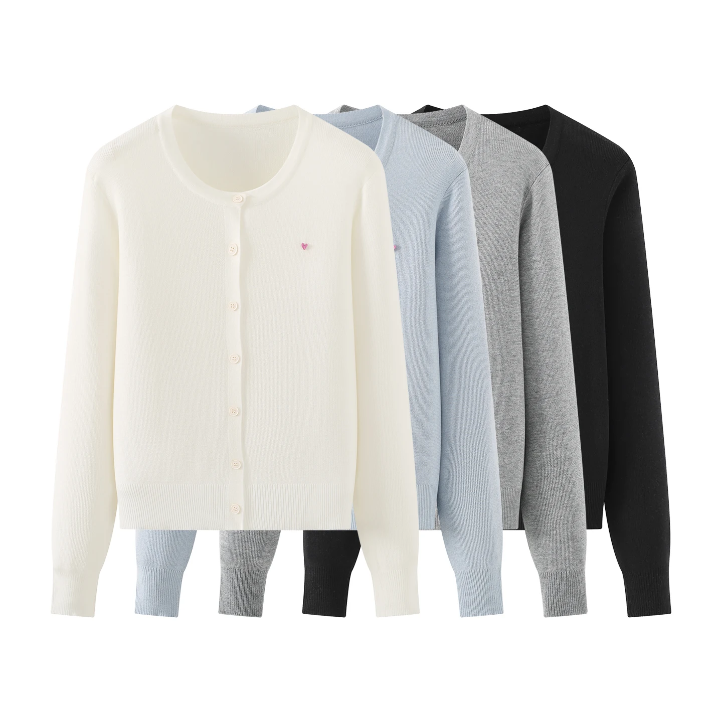 

Faionable round Ne Long Sve Knitted Cardigan Women's Sle Heart Decoration Versatile Simple Casual Spring New Arrival