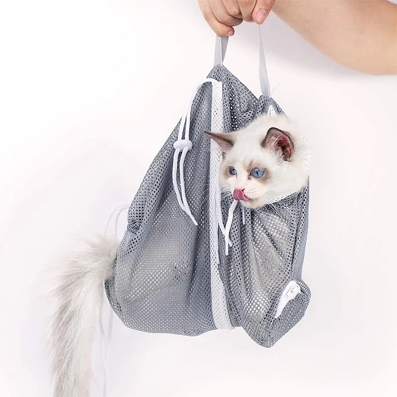 Cat Shower Net Bag Cat Grooming Bathing Bag Adjustable Cat Washing Bag Cat Restraint Bag Prevent Biting Scratching for Bathing