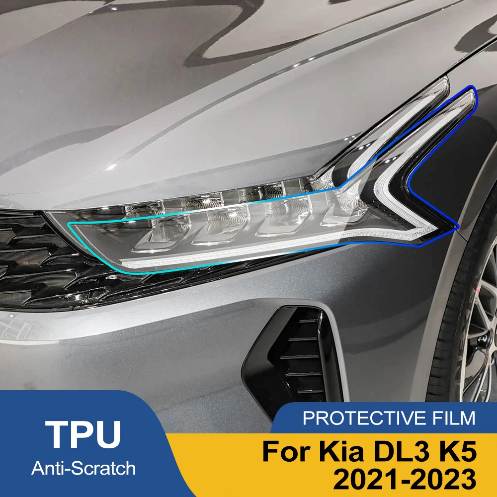 For Kia DL3 K5 2021-2023 Premium Pre-Cut TPU Car Headlight Film Smoke Black High-Gloss PPF Anti-Scratch Vinyl Wrapping Film