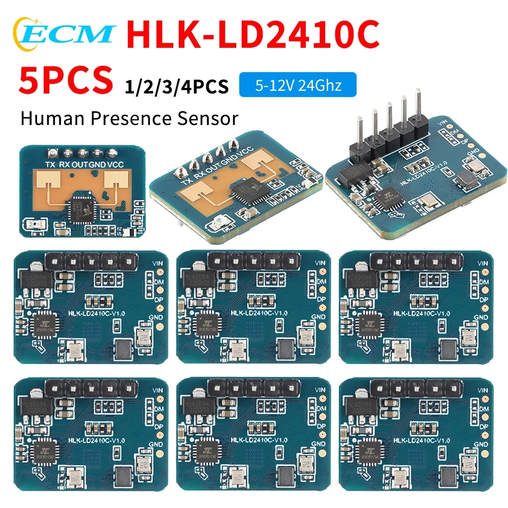 1-10pcs LD2410C 24Ghz Human Presence Sensor HLK-LD2410C 24G 5-12V Millimeter Wave Radar Sensor Module Heartbeat Motion Detection