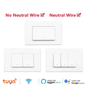 Tuya Smart Life WiFi Light Push Switch No Neutral Wire and Neutral Wire US Push Button Physical Wall Switch for Alexa Google Home