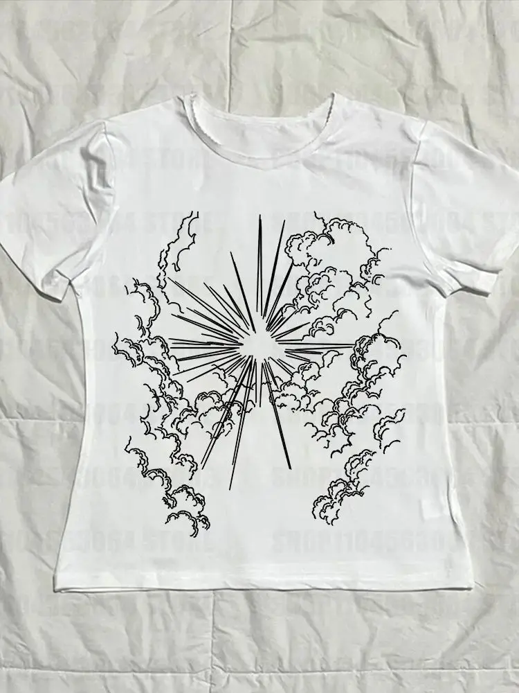 Camiseta estética gótica punk para bebé, camiseta retro de calle informal con estampado geométrico para mujer, ropa de moda Y2K, corte ajustado bonito