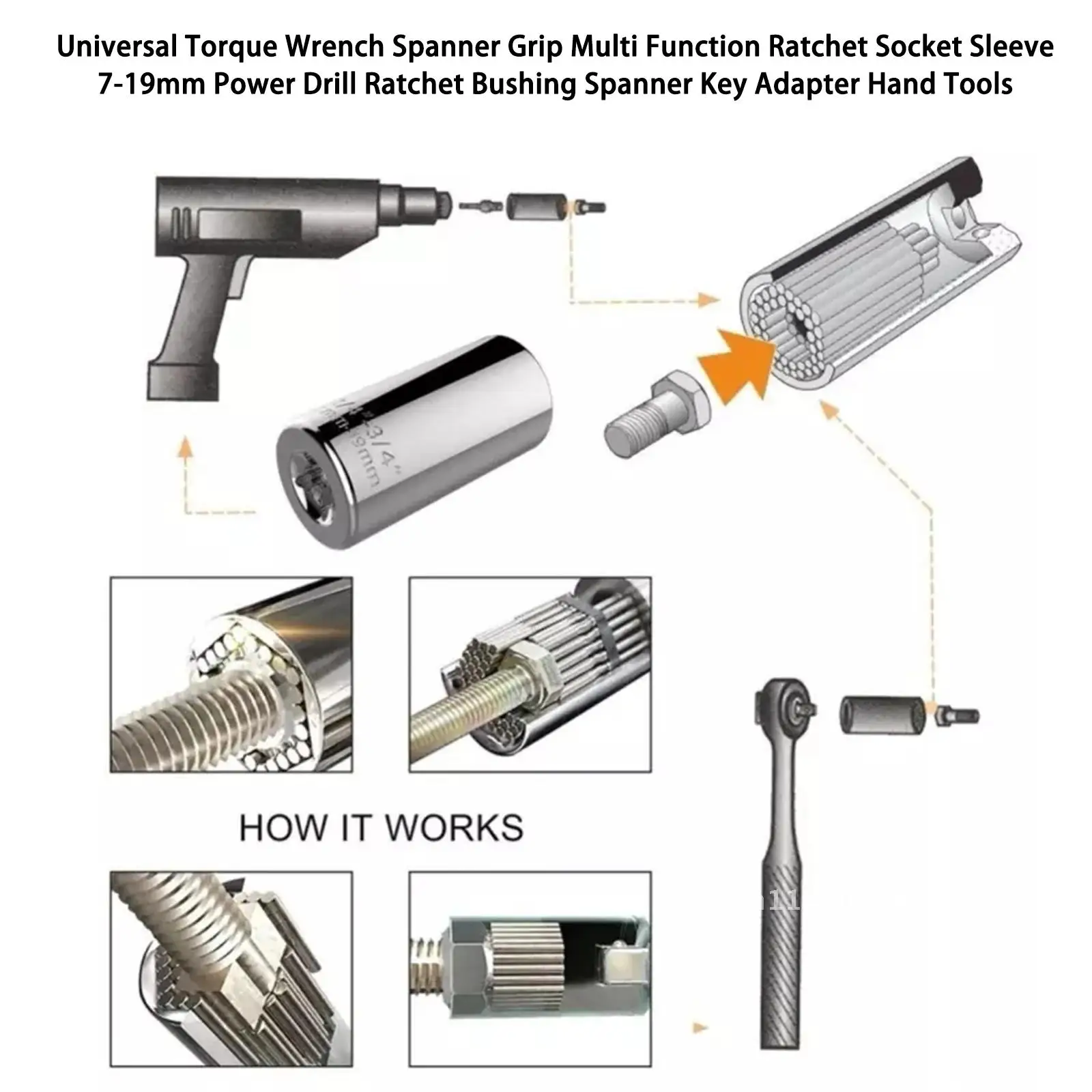 Universal Hardware Torque Wrench Head Set Socket Sleeve In Wrench Steel 7-19mm Spanner Key Portable Hand Tools Repair Wrench