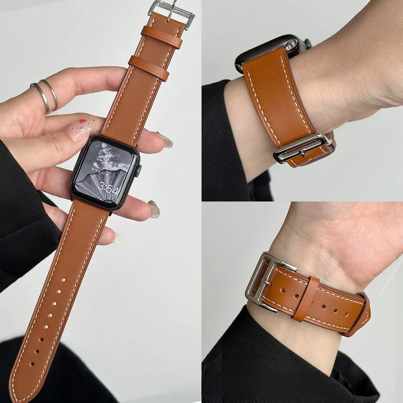 Lederarmband für Apple Watch Band 44 mm 45 49 41 40 38 42 46 mm Armband Correa Armband iWatch Serie 10 9 8 7 6 5 4 SE Ultra 2