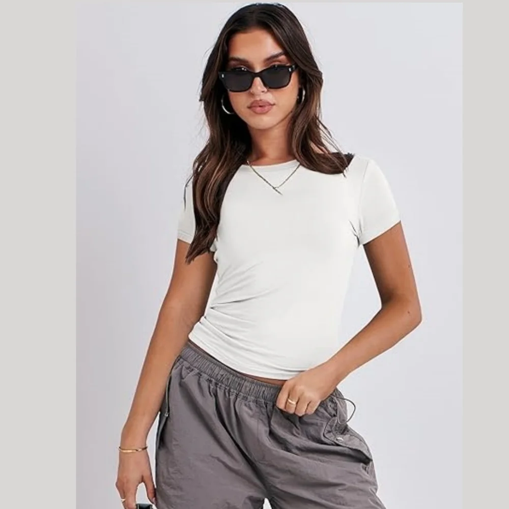 

Womens Basic T-Shirts Crew Neck Short Sleeve Going Out Cute Summer Tops Slim Fit Tees Y2k Clothing