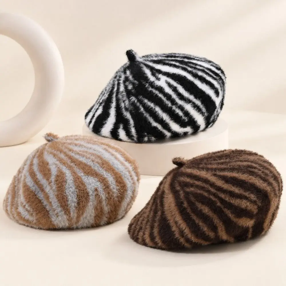 Fashion Zebra Stripes Beret Hat Versatile Striped Pattern Artist Hat Casual Newspaper Hat Street Casual