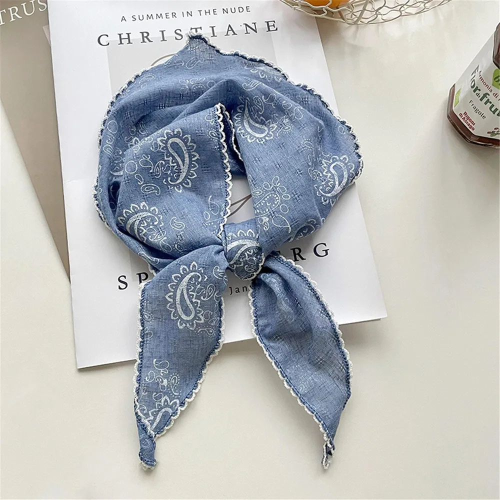 

Легкий треугольный шарф с цветочным принтом в корейском стиле, винтажный шейный шарф, тонкая дышащая бандана на весну и лето для женщин