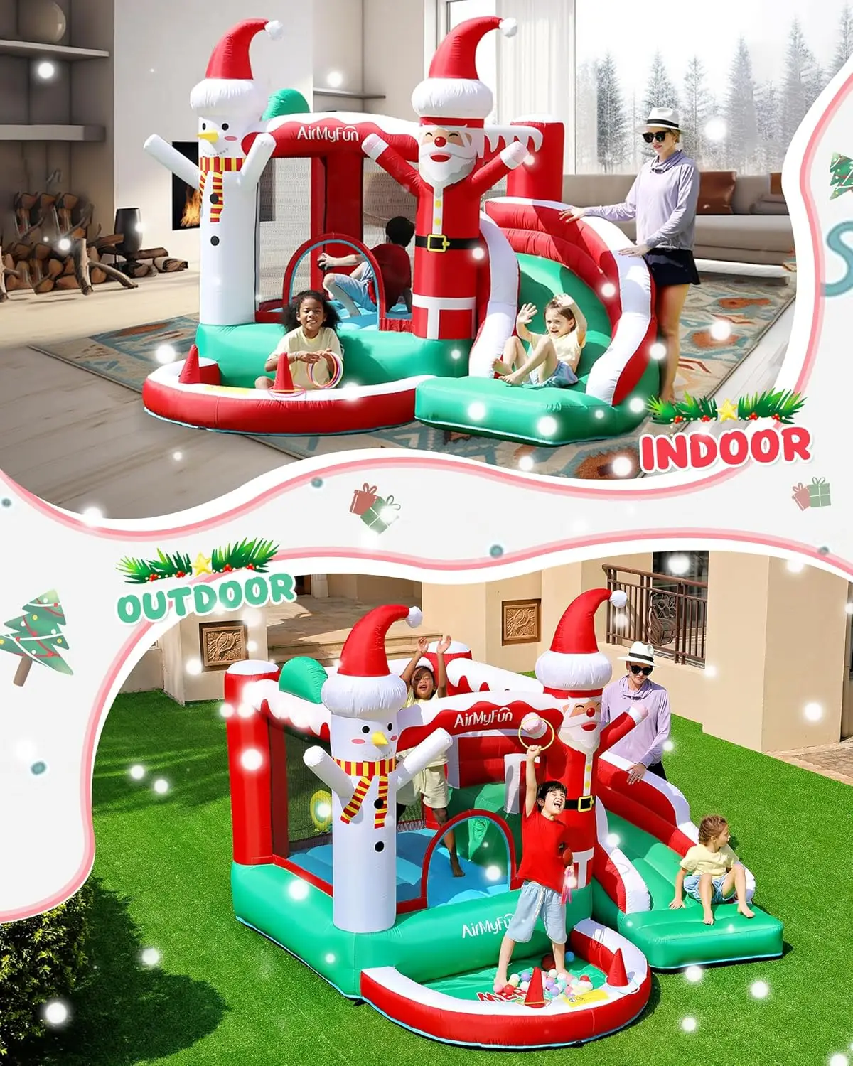 AirMyFun عيد الميلاد موضوع نفخ ترتد البيت، توسيع سريع للمروحة المستقلة - متعة العطلة تسمح الفرح القفز في المنزل! #4