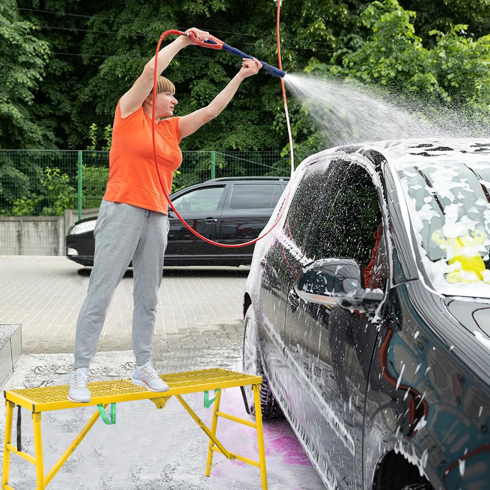 Perancah Portabel 771 Kapasitas Meja Kerja Tangga Lipat Tinggi Dapat Disesuaikan 27.6 hingga 45.7 inci Peralatan Perancah, Bangku Pengecatan