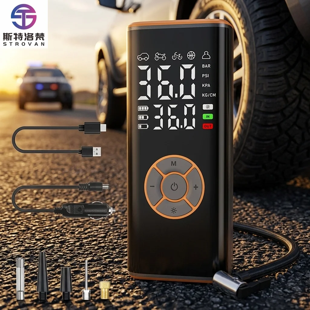 SOS Emergency ABS Car Tyre Inflator Pump with Tire Pressure Portable for Tire/Ball/Swimming Ring