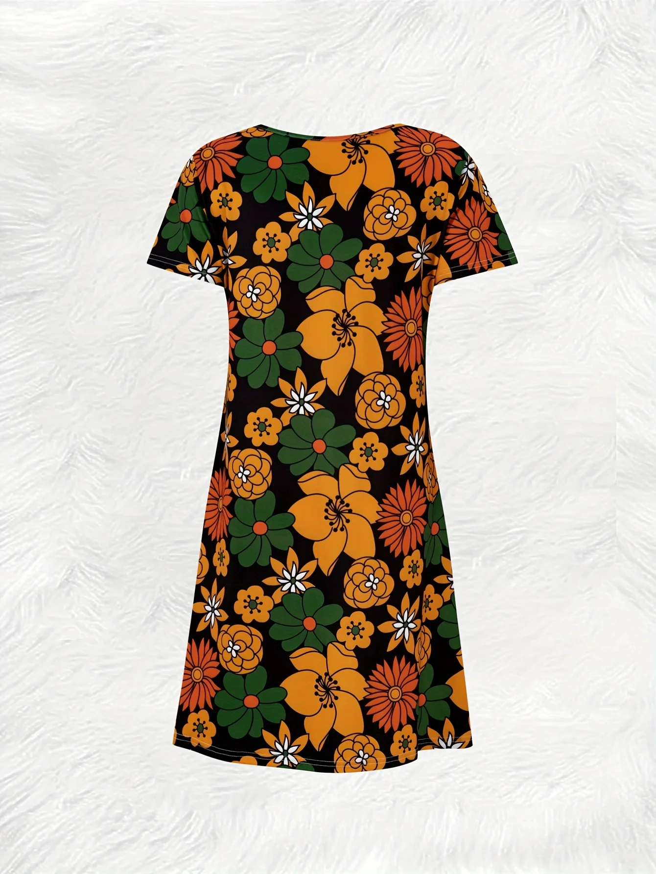Vintage Floral Print Sleeveless V Neck Dress for Women Summer Casual A Line Midi Dress Orange Green Tropical Pattern Modest
