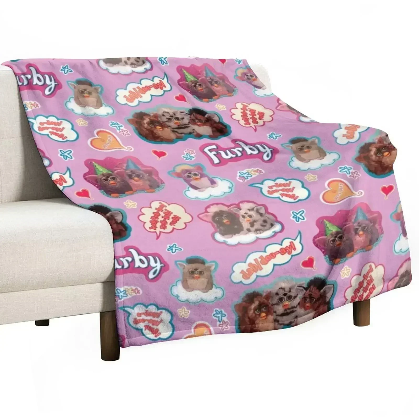 Authentic Vintage Y2K Furby Pack / Pattern Throw Blanket Extra Large Throw Soft Baby Flannels Blankets