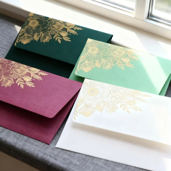 

10Pcs Thickened Pearlescent Envelope 11x22cm Bronzing Flower Envelope, High-end Business Invitation Document Bag Envelope