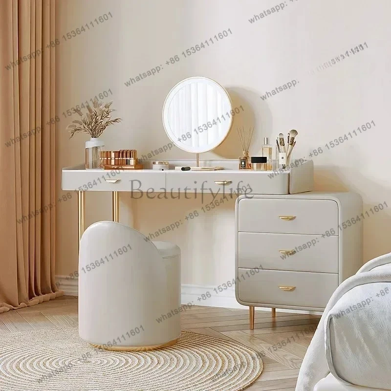 

yj9 decoración White Luxury Dressing for Bedroom Table Vanity Wood Makeup Dresser LED Mirror Salon Organizer Storage