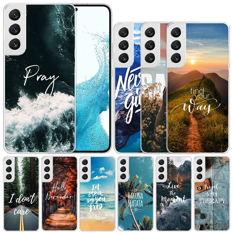 Travel Mountain Beach Proverb Soft Cover for Samsung Galaxy S23 S22 S21 Ultra S20 FE S10 Plus Print Phone Case S10E S9 S8 + Patt